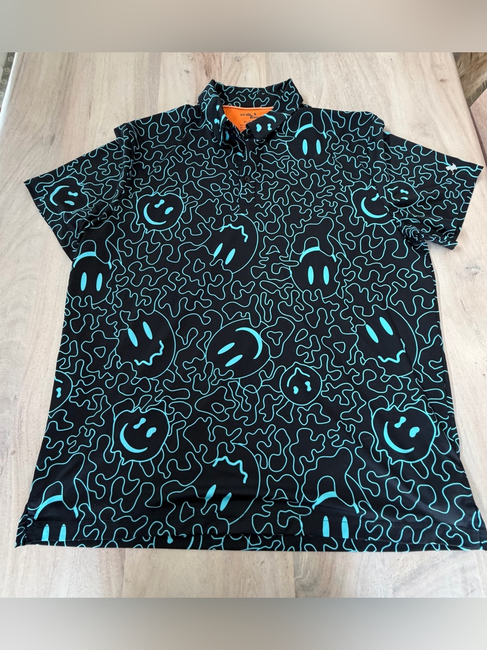 Birdie Bound Men's Short Sleeve Black Smiley Face Golf Polo Shirt  XL
